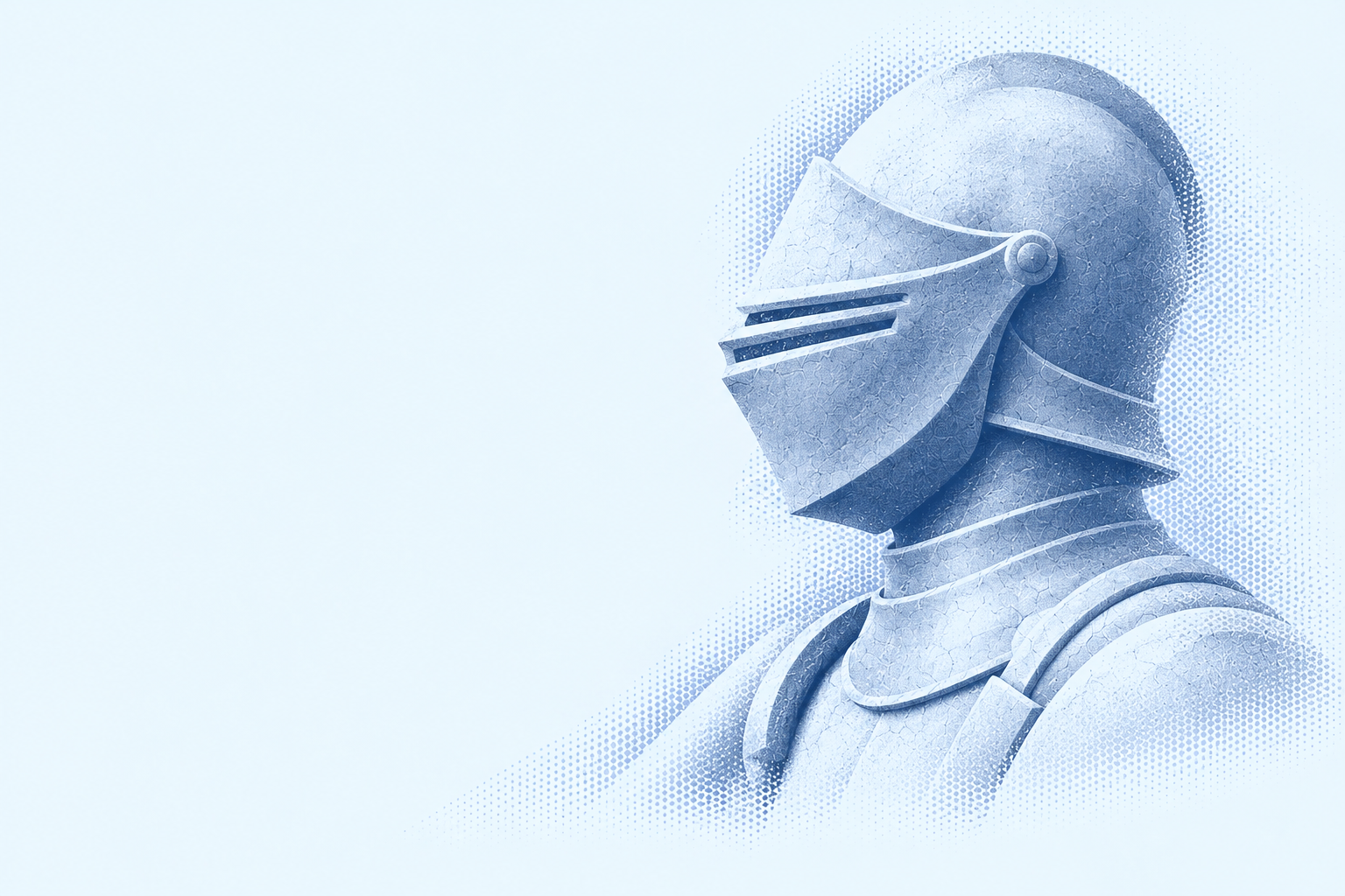 closed-helmet knight in pale blue